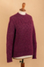 Alpaca blend pullover sweater, 'Raspberry Roots' - Raspberr Alpaca Blend Pullover Sweater with Aran Knit Motifs (image 2e) thumbail