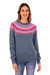 100% alpaca pullover sweater, 'Winter Skyline' - 100% Alpaca Knit & Patterned Pullover Sweater in Steel Blue thumbail
