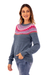 100% alpaca pullover sweater, 'Winter Skyline' - 100% Alpaca Knit & Patterned Pullover Sweater in Steel Blue (image 2c) thumbail