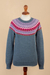 100% alpaca pullover sweater, 'Winter Skyline' - 100% Alpaca Knit & Patterned Pullover Sweater in Steel Blue (image 2e) thumbail