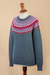 100% alpaca pullover sweater, 'Winter Skyline' - 100% Alpaca Knit & Patterned Pullover Sweater in Steel Blue (image 2f) thumbail