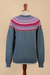 100% alpaca pullover sweater, 'Winter Skyline' - 100% Alpaca Knit & Patterned Pullover Sweater in Steel Blue (image 2g) thumbail