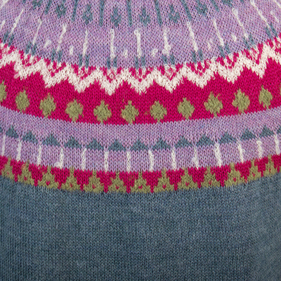 100% alpaca pullover sweater, 'Winter Skyline' - 100% Alpaca Knit & Patterned Pullover Sweater in Steel Blue