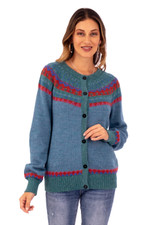 100% alpaca cardigan, 'Teal Tempest' - Teal 100% Alpaca Wool Knit Cardigan with Geometric Motifs