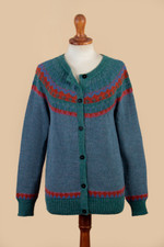 100% alpaca cardigan, 'Teal Tempest' - Teal 100% Alpaca Wool Knit Cardigan with Geometric Motifs