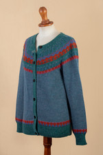100% alpaca cardigan, 'Teal Tempest' - Teal 100% Alpaca Wool Knit Cardigan with Geometric Motifs