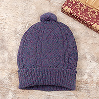 100% alpaca knit hat, 'Purple Braid'