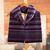 100% alpaca scarf, 'Elegant Purple Geometry' - Knit 100% Alpaca Striped Patterned Scarf in Purple and Blue (image 2) thumbail