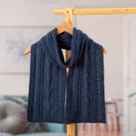 100% alpaca scarf, 'Indigo Braid' - Soft Knit 100% Alpaca Scarf in an Indigo Base Hue
