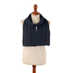 100% alpaca scarf, 'Indigo Braid' - Soft Knit 100% Alpaca Scarf in an Indigo Base Hue