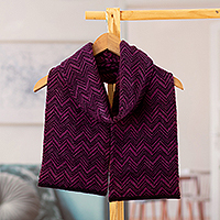 100% alpaca scarf, 'Mountain Range in Berry' - 100% Alpaca Knit Scarf with Chevron Pattern in Purple Hues