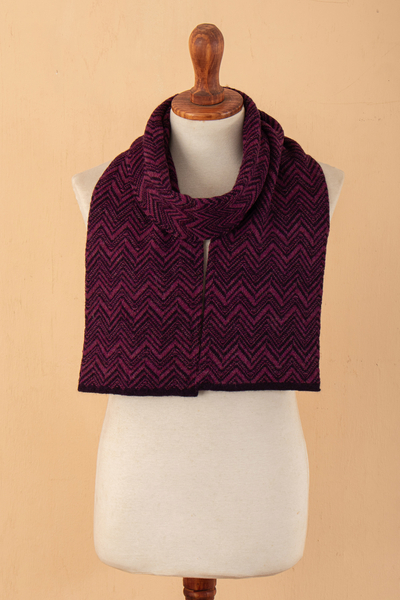 100% Alpaca Knit Scarf with Chevron Pattern in Purple Hues - Mountain ...
