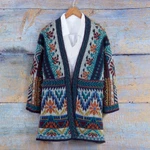 Baby alpaca blend knit cardigan, 'Flower of the Andes' - Traditional Knit Baby Alpaca Blend Cardigan from Peru