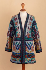 Baby alpaca blend knit cardigan, 'Flower of the Andes' - Traditional Knit Baby Alpaca Blend Cardigan from Peru