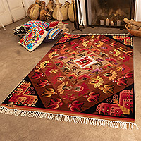 Wool rug, 'Andean Fauna' (4x5) - Hand-Woven Wool Bird and Butterfly Themed Area Rug (4x5)