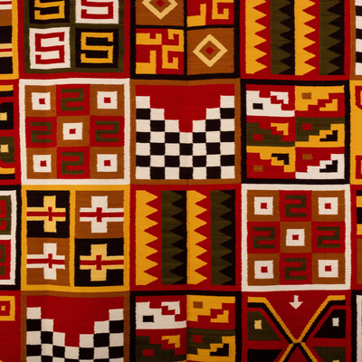 Wandteppich aus Wollmischung - Handgewebter Wandteppich aus Andenwollmischung mit geometrischem Motiv