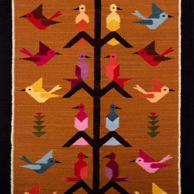 Tapiz de lana - Colorido Tapiz Andino de Lana Tejido a Mano con Motivos de Aves