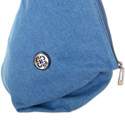 Bolso de hombro de algodón con detalles de cuero - Bolso de hombro y mochila de algodón cian con detalles de cuero