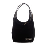 Leather-accented suede handbag, 'Miss Onyx' - Modern Leather-Accented Cube Suede Handbag in Black