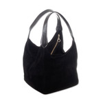 Leather-accented suede handbag, 'Miss Onyx' - Modern Leather-Accented Cube Suede Handbag in Black