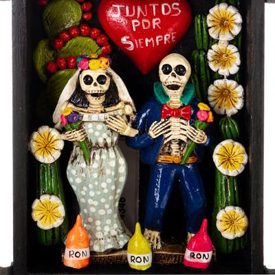 Ceramic retablo, 'Love for All Eternity' - Day of the Dead Themed Afterlife Wedding Ceramic Retablo