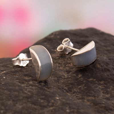 Angelite stud earrings, 'Avant-Garde Spirit' - Minimalist Sterling Silver Stud Earrings with Angelite Gems