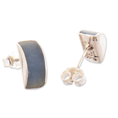 Angelite stud earrings, 'Avant-Garde Spirit' - Minimalist Sterling Silver Stud Earrings with Angelite Gems