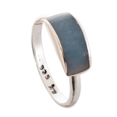 Angelite single stone ring, 'Avant-Garde Spirit' - Minimalist Sterling Silver and Angelite Single Stone Ring