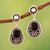 Onyx dangle earrings, 'Nocturnal Luxury' - Onyx 950 Silver Dangle Earrings with Floral and Leaf Motif