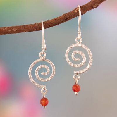 Carnelian dangle earrings, 'Swirling Textures' - Swirl-Shaped Carnelian and Sterling Silver Dangle Earrings