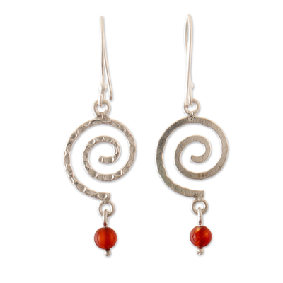 Carnelian dangle earrings, 'Swirling Textures' - Swirl-Shaped Carnelian and Sterling Silver Dangle Earrings