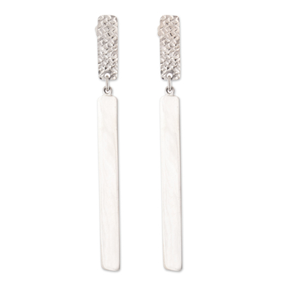 Sterling silver dangle earrings, 'Naturally Stylized' - Modern Sterling Silver Dangle Earrings with Textured Finish