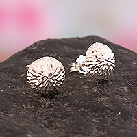Sterling silver stud earrings, 'Radiant Illusion' - Modern Geometric Textured Sterling Silver Stud Earrings