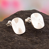 Sterling silver button earrings, 'Radiant Sensations' - Modern Sterling Silver Button Earrings in a Polished Finish