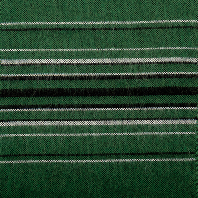 Bufanda de hombre en mezcla de alpaca - Bufanda tejida a rayas en mezcla de alpaca para hombre en verde con flecos