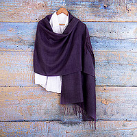 100% alpaca shawl, 'Purple Splendor' - 100% Alpaca Purple Shawl with Fringes Woven in Peru