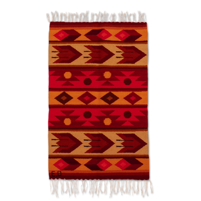 Alfombra de lana, 'Vicus' (2x3) - Alfombra de lana tejida a mano con estampado geométrico en rojo (2x3)