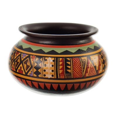 Ceramic decorative vase, 'Viceroyal Cuzco' - Traditional Ceramic Decorative Vase with a Geometric Pattern