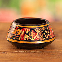 Ceramic decorative vase, 'Ancestral Ceremony' - Handmade Geometric Ceramic Decorative Vase in Vibrant Hues