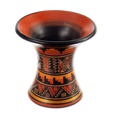 Jarrón decorativo de cerámica - Jarrón decorativo tradicional de cerámica geométrica en tonos cálidos