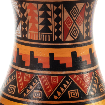 Ceramic decorative vase, 'Ayar Manco' - Traditional Geometric Ceramic Decorative Vase in Warm Hues