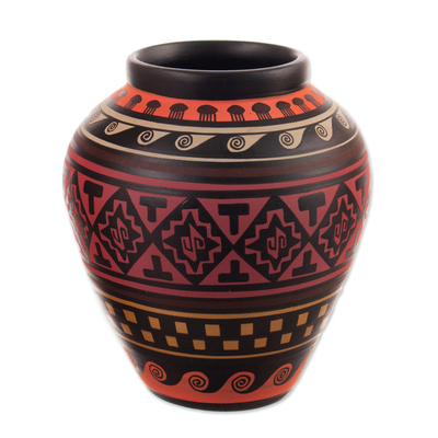 Ceramic decorative vase, 'Ayar Uchu' - Classic Geometric Ceramic Decorative Vase in Vibrant Hues
