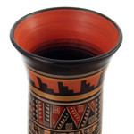 Ceramic decorative vase, 'Ayar Auca' - Kero-Shaped Geometric Ceramic Decorative Vase in Warm Hues