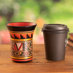 Ceramic decorative vase, 'Ayar Auca' - Kero-Shaped Geometric Ceramic Decorative Vase in Warm Hues