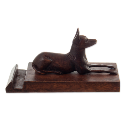 Soporte para teléfono de madera - Soporte para teléfono de perro peruano de madera de cedro pulido tallado a mano