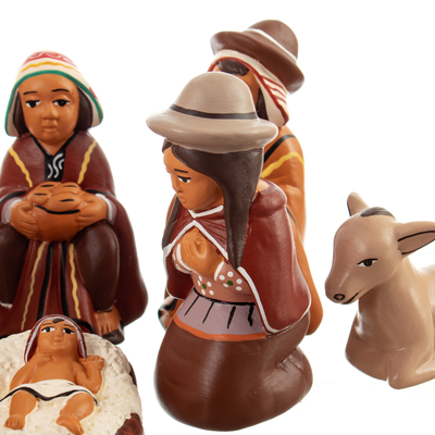 Ceramic nativity scene, 'Andean Miracle' - Hand-Painted Traditional Ceramic Andean Nativity Scene