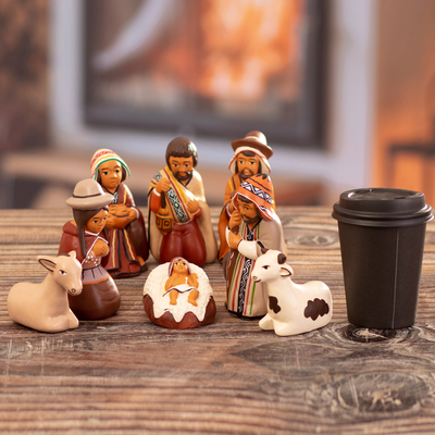 Ceramic nativity scene, 'Andean Miracle' - Hand-Painted Traditional Ceramic Andean Nativity Scene