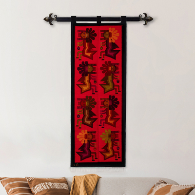 Wool tapestry, 'The Antarqui Myth' - Handloomed Cultural Wool Antarqui Tapestry in Red and Brown