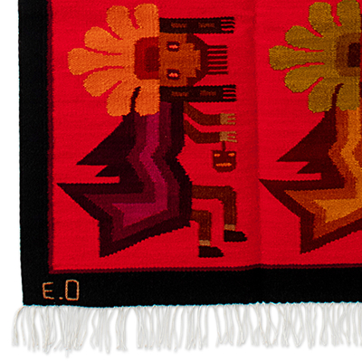 Wool tapestry, 'The Antarqui Myth' - Handloomed Cultural Wool Antarqui Tapestry in Red and Brown