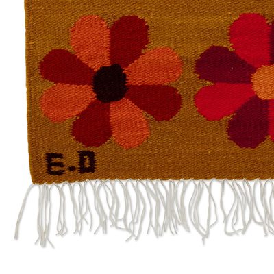 Wandteppich aus Wolle - Handgewebter Wandteppich aus Honigwolle mit Blumen- und Vogelmotiv
